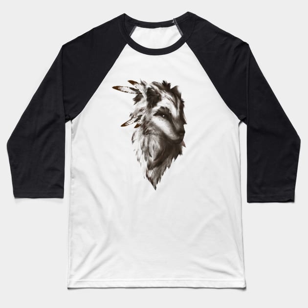 The Native Wolf (brown version) Baseball T-Shirt by Wolfano